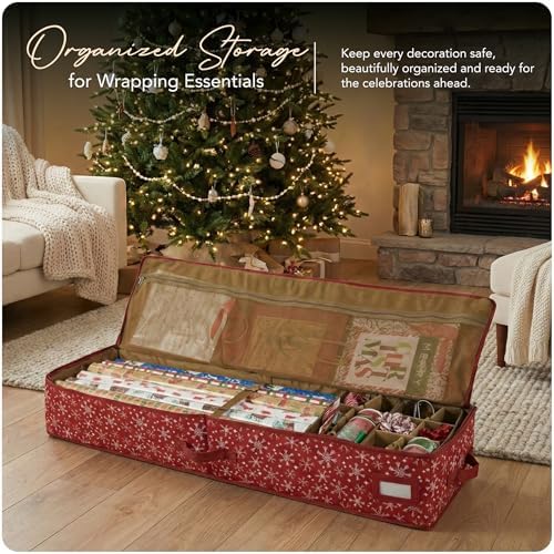 Covermates Gift Wrap Storage Organizer, 57"W x 13"D x 6.5"H, Red Snowflake - Image 2