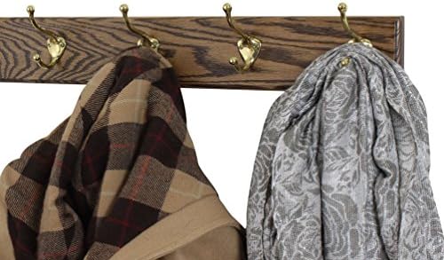 Solid Oak Coat Rack with Solid Brass Hat and Coat Style Hooks - Made in The USA (Walnut, 20" x 3.5" with 4 Hooks) - Image 2