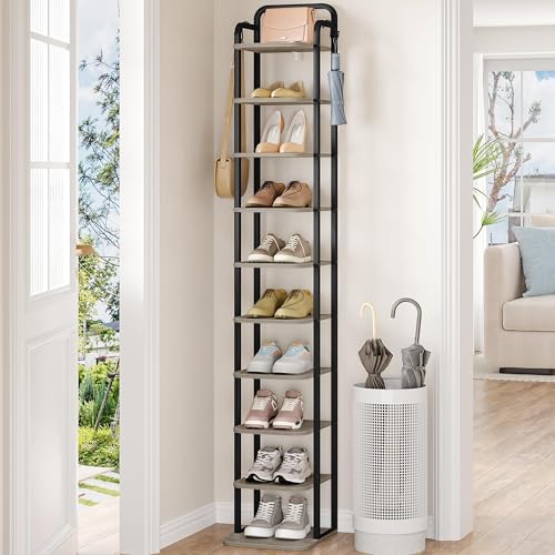 Hzuaneri 10 Tiers Vertical Shoe Rack, Tall Shoe Shelf with 2 Hooks by Hzuaneri
