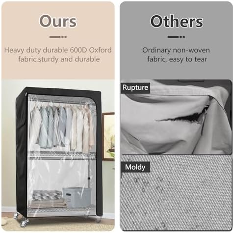Rileytee Garment Rack Cover,600D Heavy Duty Waterproof Clothing Rack Cover,Clothes Rack Cover with Zipper for Metal Garment Rack（Clear Front,47.2"W x 17.7"D x 80.7"H,Cover Only) - Image 3