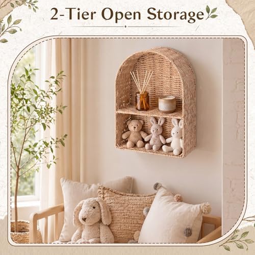 Large Rattan Wall Shelf for Boho Nursery Decor,Natural Brown - Image 6