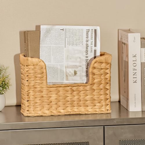 Set of 2 Magazine Holder Wall Basket Water Hyacinth Woven Mail Organizer, Wicker Wall Hanging Baskets for Magazines, Letters & Storage Decorative Mail Holder, Magazine Rack, 11.8x4.3x7.9 Inch - Image 4