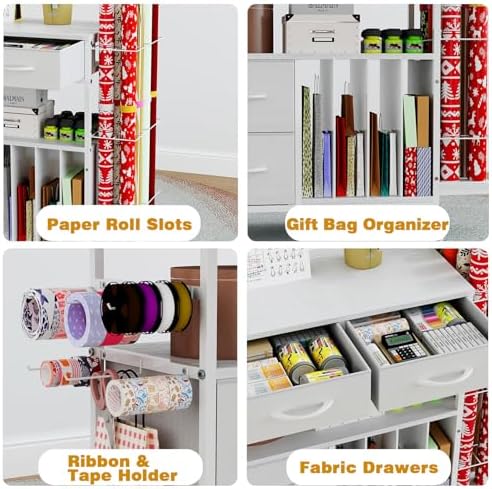 Wrapping Paper Storage Cart with Foldable Table, 3 Tier Gift Wrap Organizer - Image 5
