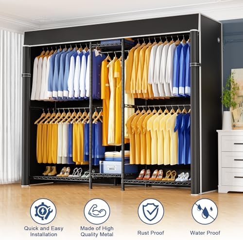 Ulif E12C Pro Heavy Duty Closet Organizer System，Freestanding Clothing Rack, Adjustable Garment Rack 71" W x 16" D x 76.5" H Holds 960 lbs, Black Rack with Black Dustproof Cover - Image 5