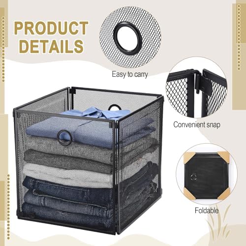 4 Pcs Foldable Metal Cube Storage Baskets, 13x13in, Black - Image 3