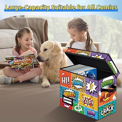 10 Pack Comic Book Storage Box, 15.8" X 7.8" X 11.8", Heavy Duty Collapsible Holds 160-180 Comic Book Bin Container Holder Shelf(Cartoon Colorful) - Image 2