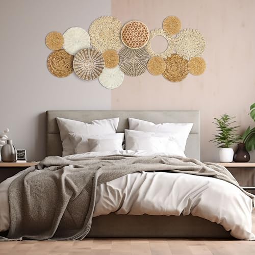 Xuhal 15 Pcs Boho Wall Basket Decor Handcrafted Seagrass Woven Wall Basket Rustic Round Woven Hanging Art for Home Farmhouse Kitchen Table Living Room(Fresh Style) - Image 2