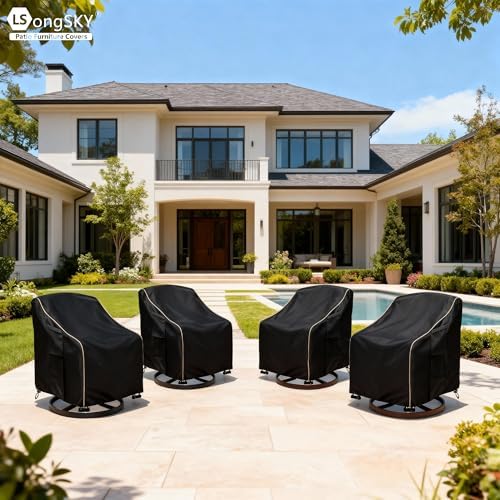 Patio Swivel Chair Cover 4 Pack,Waterproof Heavy Duty Outdoor Chair Covers,Outdoor Swivel Chair Cover for Patio Furniture Covers(33W x 35D x 36H inches),Black - Image 6