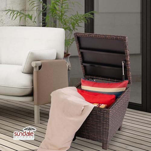 Sundale Brown Wicker Storage Box, 13 Gallon Outdoor Deck Bin with Lid - Image 5