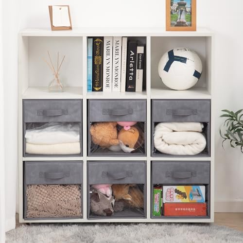Storage Bins with Clear Window, 13x13 Storage Cubes, Collapsible Cube Storage Box, Fabric Closet Organizers with Handles for Home, Office, Shelf, Closets, Living Room, Grey, 12 Pack - Image 5