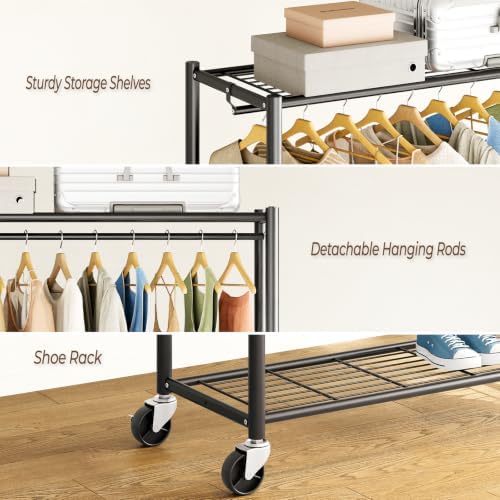 HYSEYY Rolling Clothes Rack Heavy Duty Clothing Rack for Hanging Clothes - Image 6