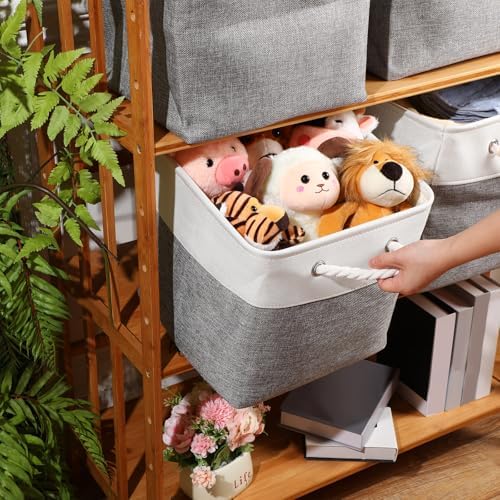 meekoo 8 Pack Fabric Storage Bins Baskets, 12 x 12 x 12 in, Gray White - Image 2