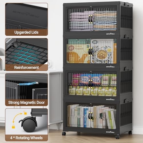 BROVIEW 300Qt Stackable Storage Bins with Lid for Home Dorm, 3Pack Black - Image 4
