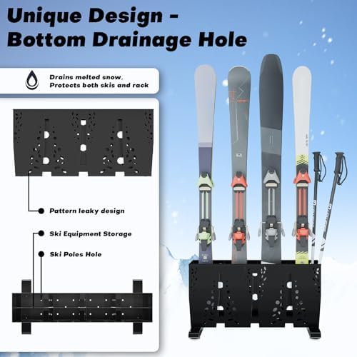 TOCRETOARE Heavy Duty Metal Ski Storage Rack, 4 Pair Freestanding Steel Ski Holder, Floor Stand Ski Organizer Rack, Snowboard Floor Stand Organizer for Garage and Home - Image 5