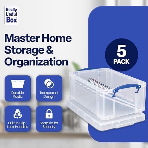 Really Useful Box Stackable 9 Liter Plastic Storage Container, 5 Pack - Image 2