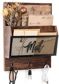Yalikop Farmhouse Mail Organizer Wall Mounted Rustic Mail Holder Hanging Key Sorter with 3 Hooks Indoor Wooden Wall Mounted, Letter, Magazines, Newspapers, Keys(Classics,Brown) by Yalikop