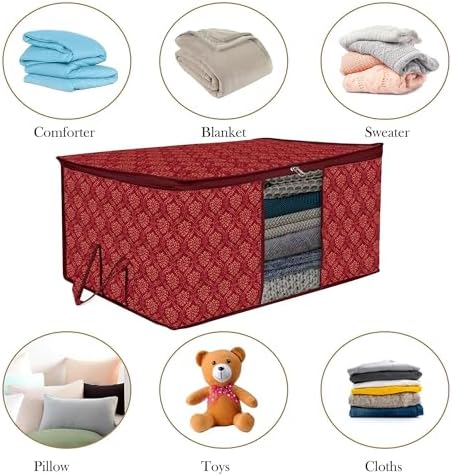 Kuber Industries (Pack of 8) Underbed Storage Bag | Golden Printed | Large Blanket Organizer | Clothing Storage Bag | Clear Window & Handle Storage Bag | Kambal Storage Bag | Maroon - Image 6