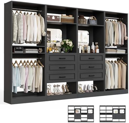 Unikito Closet System, 100" Closet Organizer with Drawers & Mirror, Black by Unikito