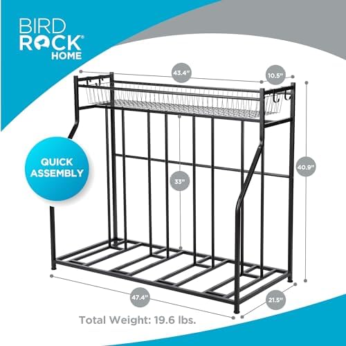 BIRDROCK HOME Bike Rack Garage Storage Floor Stand - Freestanding Organizer for Outdoor Yard - Upright Wall Mount for Scooters, Rakes, Motorcycles, Hoverboards, Gloves - Holds 4 Bicycle - Black - Image 2