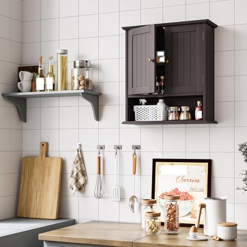 Bathroom Wall Cabinet, Over the Toilet Storage Cabinet with 2 Doors and Adjustable Shelf, Wooden Medicine Cabinet Wall Mounted, Room Space Saver for Bathroom Kitchen - Image 2