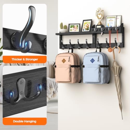 Evermagin 29" Coat Rack Wall Mount with Shelf & 11 Hooks, Entryway, Black - Image 6