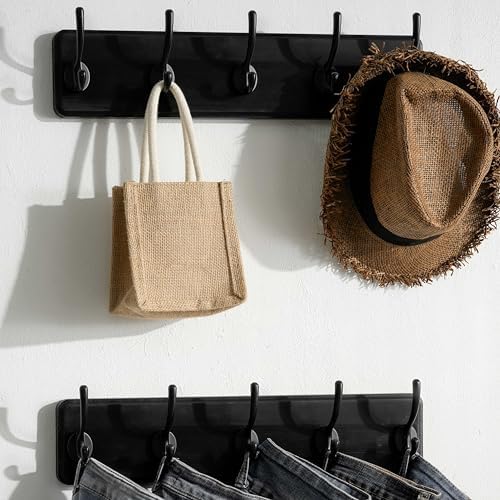 SKOLOO Rustic Coat Rack Wall Mount, 5 Hooks, 17 Inch, Solid Wood, Black - Image 4