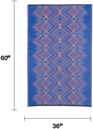 Fab Habitat Outdoor Rug - Waterproof, Fade Resistant, Crease-Free - Premium Recycled Plastic - Boho Southwestern - Porch, Deck, Balcony, Laundry Room, Patio - Jodhpur - Multi Blue - 3 x 5 ft - Image 2