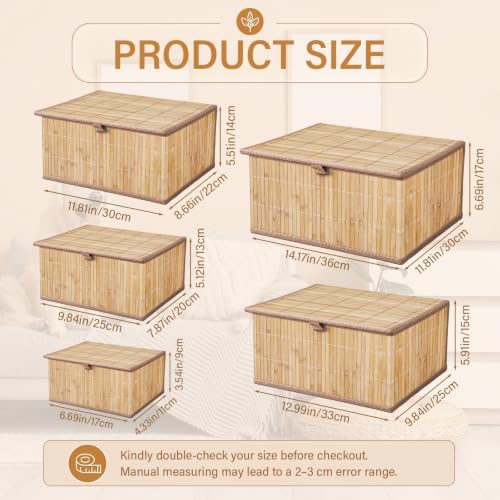Newtay Set of 5 Large Bamboo Decorative Storage Boxes with Lids - Image 2