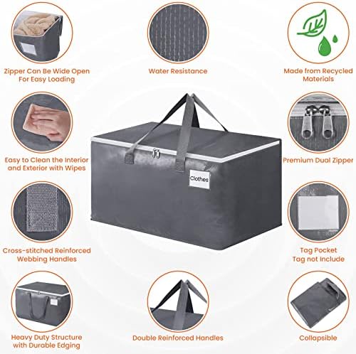 BlissTotes Large Moving Boxes and with Zippers & Handles Moving Supplies with lids, Heavy Duty Totes for Storage Bags for Space Saving, Fold Flat, Moving and Storing, 10 Pack - Image 3