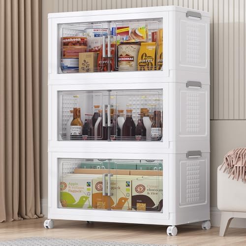 BROVIEW 324 Qt Stackable Storage Bins Foldable Cabinet, V40 White 3-Pack by BROVIEW-EnjoytheArtofLife