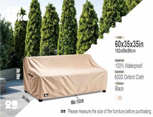 2-Seater Patio Loveseat Cover, 60Wx38Dx35H inches Outdoor Furniture Covers Waterproof,100% Waterproof Heavy Duty Patio Furniture Covers,Light Brown Minimalism Style Outdoor Couch Cover - Image 2