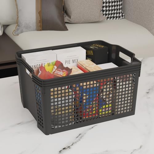 6-Pack Stackable Storage Baskets, Large Woven Plastic Organizer - Image 7