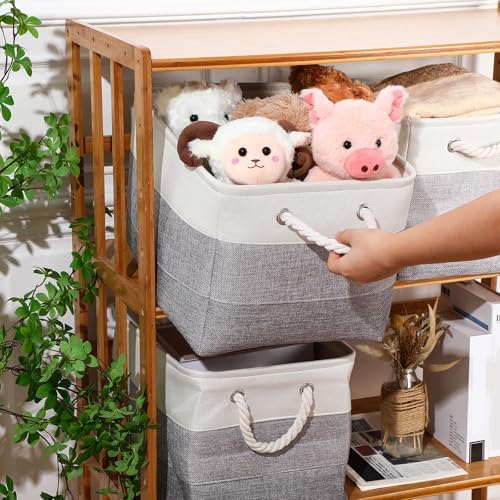 meekoo 8 Pack Fabric Storage Bins Baskets, 15 x 11 x 9.5 in, Mixed Gray - Image 4