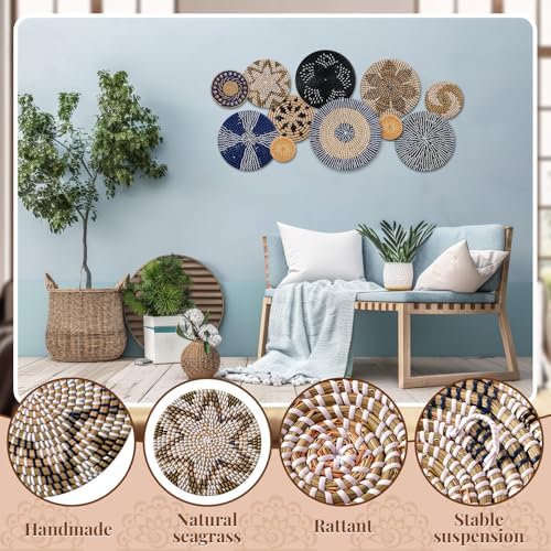 Tatuo 11 Pcs Boho Wall Basket Decor Woven Wall Hanging Art, Blue - Image 4