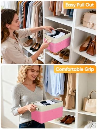 BALEINE 4 Pack Fabric Closet Storage Bins for Shelves, Linen Closet Organizers and Storage, Decorative Baskets for Organizing, Shelf, Clothes, Home, Office (Pink, 17''x13''x10.5'') - Image 5