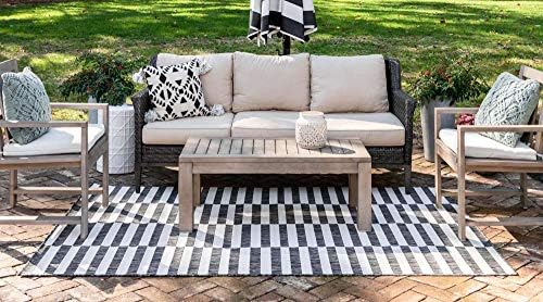 Unique Loom Outdoor Striped Collection Area Rug - Striped (6' 1" x 9' Rectangle, Charcoal/Ivory) - Image 3