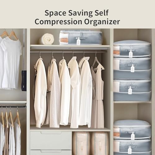 DIMJ Comforter Storage Bag - Large Capacity Ultra Space Saving Self Compression Organize for Duvet, Pillow, Bedding, Blanket Storage Organizer Nylon Compression Bags, Sheet Storage with Zipper - Image 6