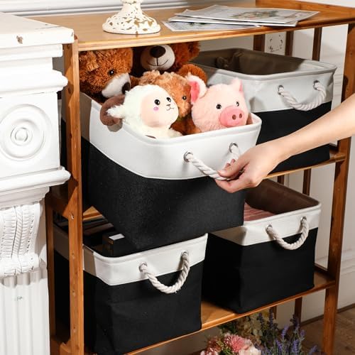 meekoo 8 Pack Fabric Storage Bins Baskets, 12 x 12 x 12 in, Black White - Image 2