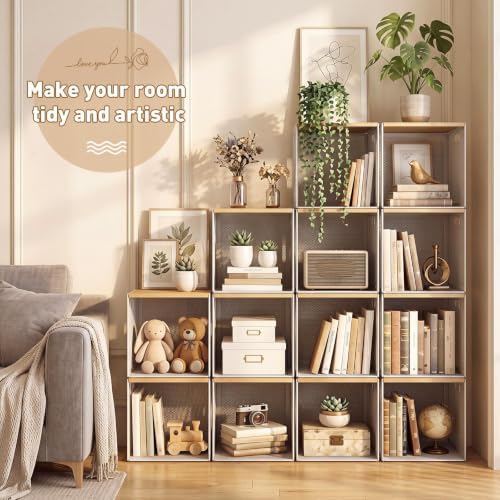 AceOrbit 3 Pcs Widened Stackable Closet Organizer and Storage with Wood Top Foldable Metal Cube Closet Shelf DIY Space Saving Linen Clothes Shoe Bed Sheet Bin Wardrobe Bedroom ( 15.6"x12"x8.7", Dark) - Image 6