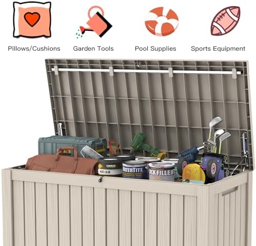 Mars Villa Deck Box, Outdoor Storage Box Waterproof, 150 Gallon, Grey - Image 5