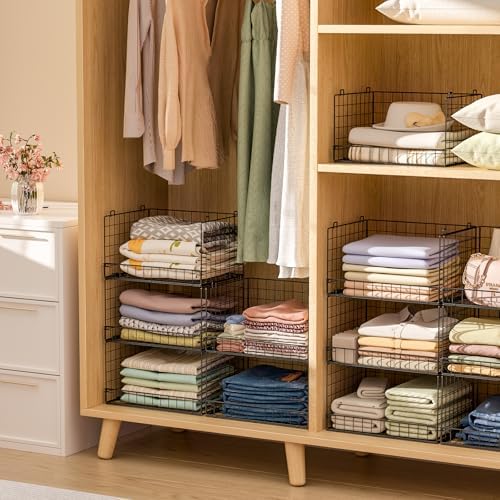 Yociyoga 5-Tier Stackable Closet Organizers and Storage Shelves, Closet Shelf Organizer Basket Bins, Foldable Sweater Storage for Closet Organizer System, Black(Patent 30022416) - Image 3