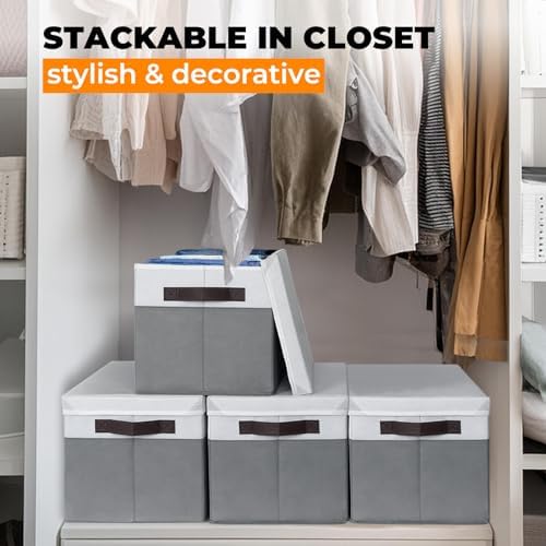 Criusia 6 Set Clothes Storage Bins with Lids - Stackable Fabric Closet Organizers and Storage Baskets for Shelves -Odorless Large Enough for Clothes Blanket Toy Storage -Dorm Room Apartment Essentials - Image 3