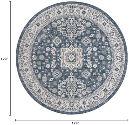 Rugs.com - Outdoor Aztec Rug – 10 Ft Round Blue Indoor/Outdoor Rug – Weather-Resistant Flatweave for Patios, Decks, and Porches - Image 2