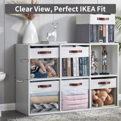 Bagnizer Storage Cubes, 4 Pack Linen Foldable Storage Bins with Clear Window and 2 Handles, 13x15x13 Storage Cube Bins for Shelf Closet, Kallax, Clothes, Books - (Gray / Off-White) - Image 7