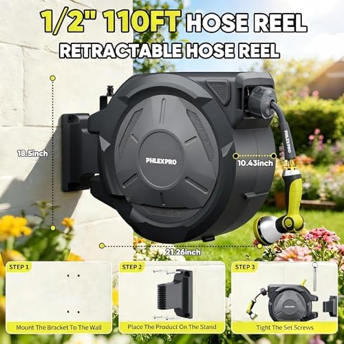 110 FT 1/2" Retractable Garden Hose Reel, Wall Mount - Image 6