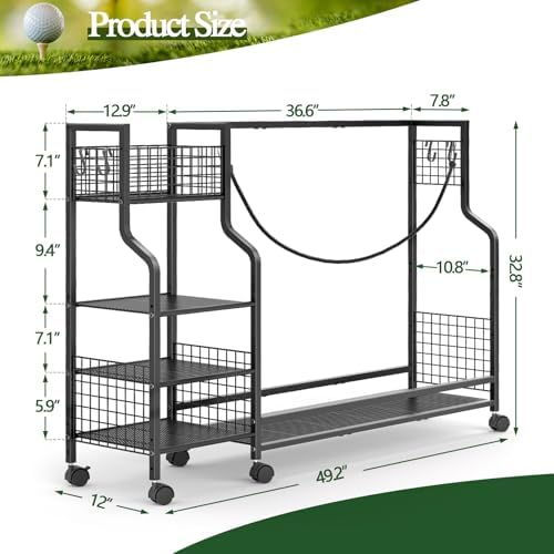 DAOUTIME Golf Bag Storage Rack for Garage with Wheels, Organizer for Golf Bag and Equipment Accessories, Golf Organizer Stand Ideal for Home, Garage, Club, Shed, Basement - Sturdy and Durable (Black) - Image 2