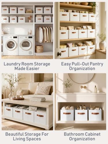 6 Pack Large Closet Storage Baskets Bins for Shelves, Collapsible Fabric Closet Organizers and Storage with Polyester Handles, Decorative Baskets for Organizing Clothes, Towels, Linen Closet 16x12x10" - Image 6