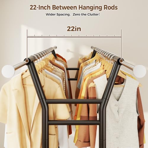 HYSEYY Heavy Duty Clothes Rack, Rolling Clothing Rack for Hanging Clothes with Shelves Load 700LBS,Portable Garment Wardrobe Closet Rack with Wheels for Bedroom,Laundry Room,Retail Store,Black - Image 3