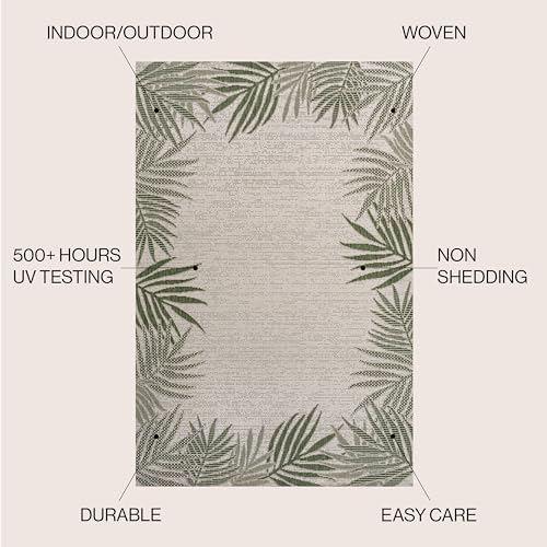 JONATHAN Y Palm Frond Border Indoor Outdoor Area Rug 4X6 Green/Cream, Isla Coastal Cottage for Backyard, Patio, Porch, Easy-Cleaning, High Traffic, Pet-Friendly, Non-Shedding (TSN207B-4) - Image 2