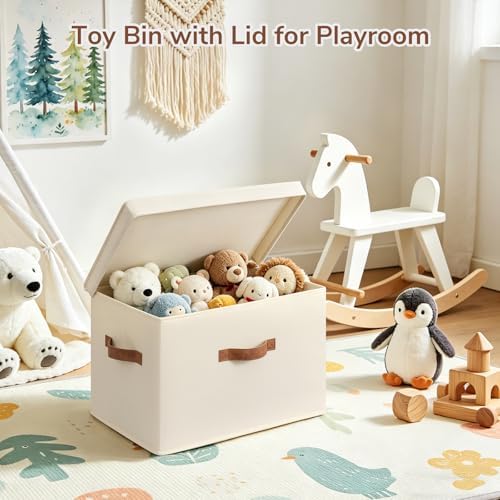 CHICVITA 4-Pack Large Fabric Storage Bins with Lids for Shelves, Ivory - Image 6